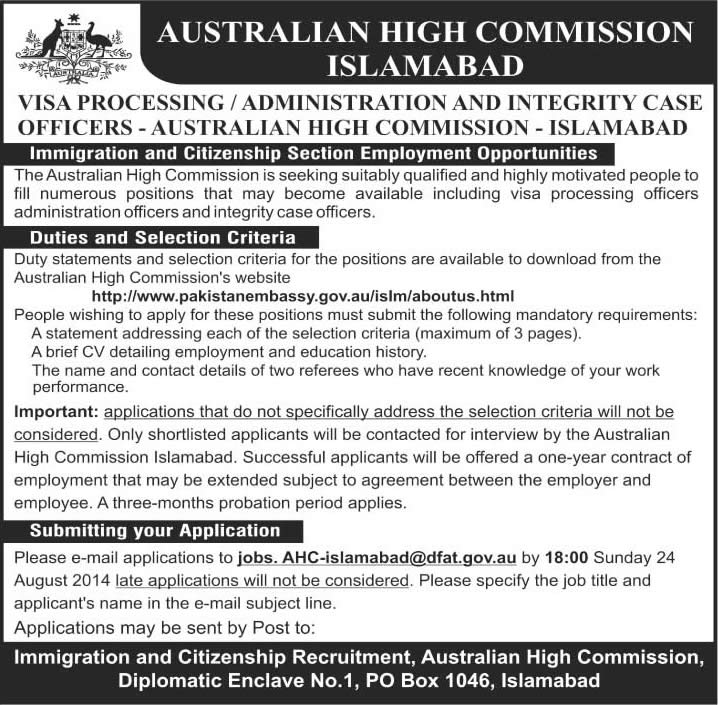 Australian High Commission Islamabad Jobs 2014 August Latest Advertisement In Islamabad The 1646